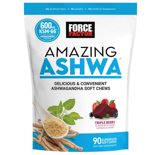 Force Factor Amazing Ashwa Triple BerryFlavor, 90 Soft Chews