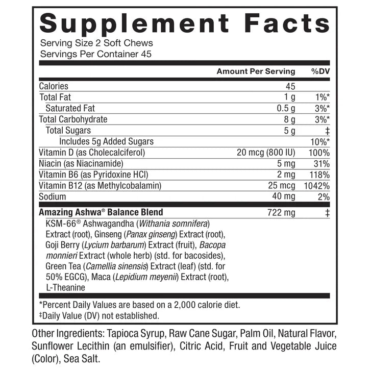 Force Factor Amazing Ashwa Triple BerryFlavor, 90 Soft Chews