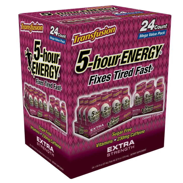 5-hour Energy Shot, XS Transfusion Extra Strength, Ginger Lime Flavor, 1.93 fl. oz, 24-count