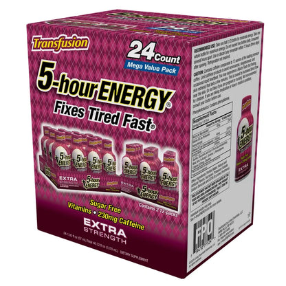 5-hour Energy Shot, XS Transfusion Extra Strength, Ginger Lime Flavor, 1.93 fl. oz, 24-count