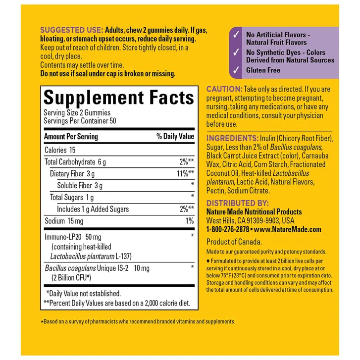 Nature Made Triple Action Biotic Gummy, Pre + Pro + Post-Biotics, 100 Gummies