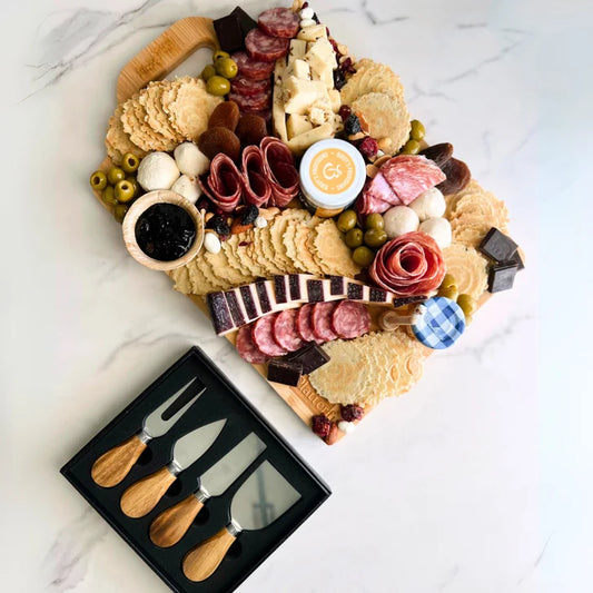 Platterful, Charcuterie Kit - 1 Wooden Board & 1 Cheese Knife Set Included