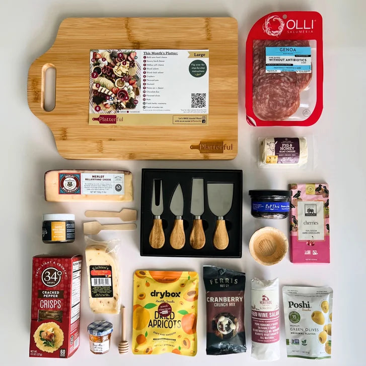 Platterful, Charcuterie Kit - 1 Wooden Board & 1 Cheese Knife Set Included