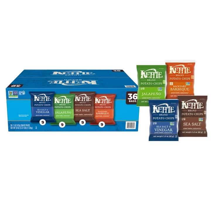 Kettle Brand Potato Chips, Variety Pack, 1.5 oz, 36-count