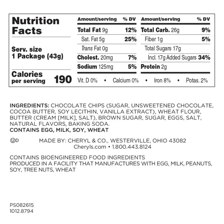 Cheryl's Chocolate Chip Cookie Box, 1.5 oz., 35-count