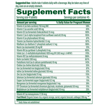 MegaFood Prenatal Multivitamin Minis, Baby and Me, 180 Tablets
