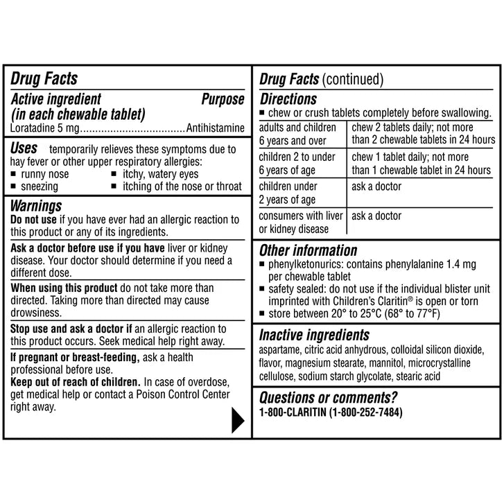 Claritin Children's Dye-Free Chewables, 80 Chewable Tablets