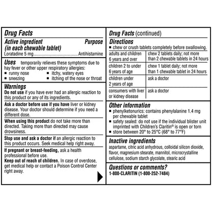 Claritin Children's Dye-Free Chewables, 80 Chewable Tablets