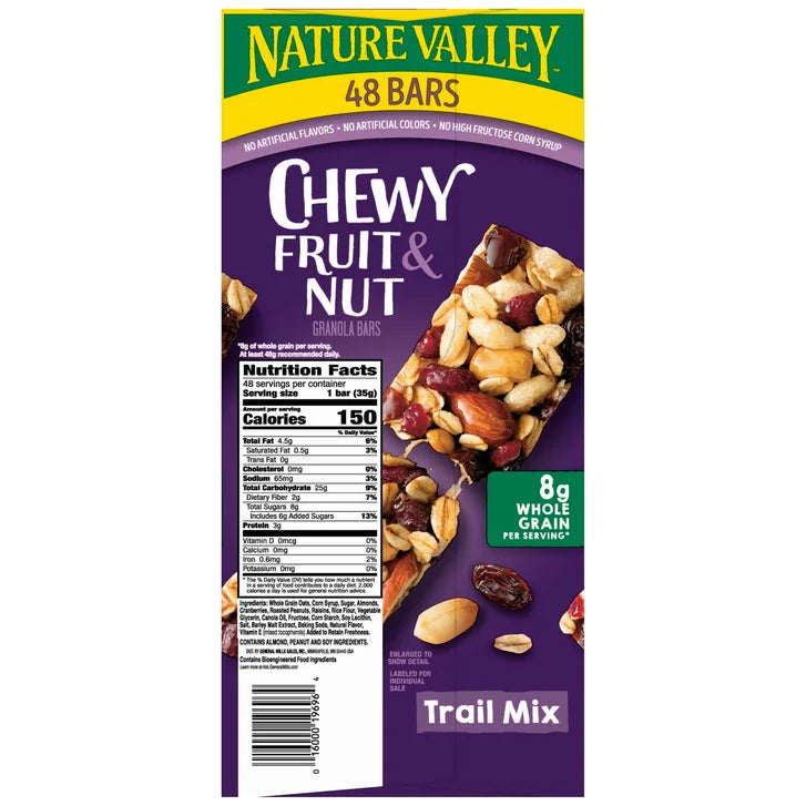 Nature Valley Fruit & Nut Chewy Granola Bar, Trail Mix, 1.2 oz, 48-count