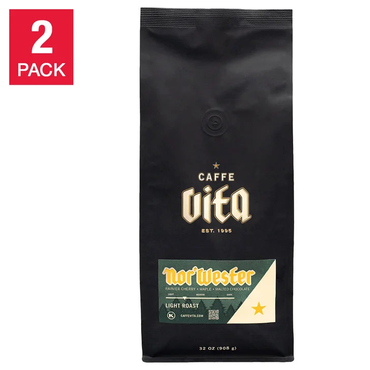 Caffe Vita Coffee Nor'Wester Blend Ground Coffee, Light- Medium Roast, 2 lb. bags, 2-pack