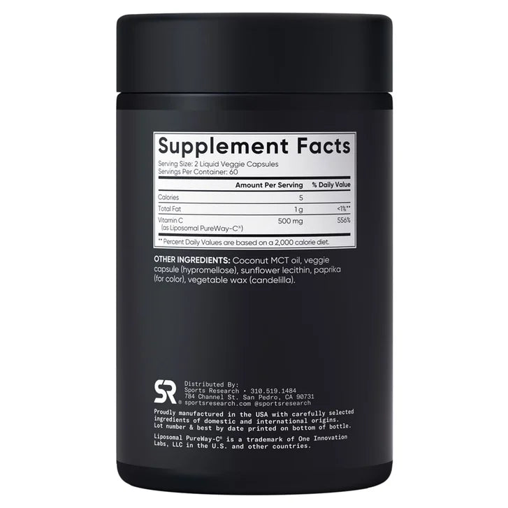 Sports Research Vitamin C Liposomal, 500 mg, 120 Veggie Capsules