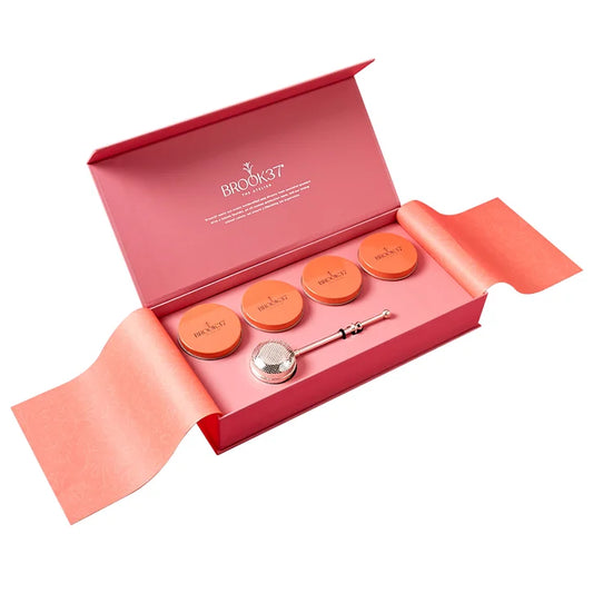 Brook 37 Amore Giftbox Loose Leaf Tea Collection with Silver Plated Infuser, 4 Tin Pack, 4oz total