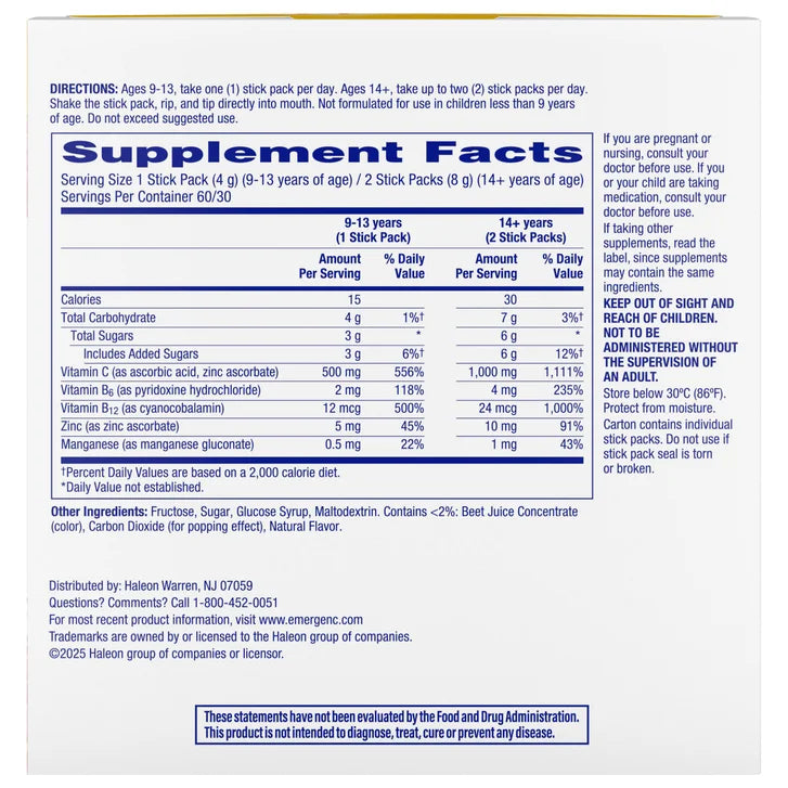 Emergen-C Crystals On-the-Go, Strawberry Burst, 60 Stick Packs