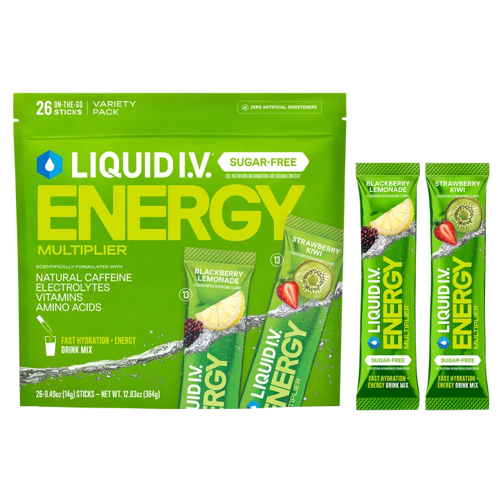 Liquid I.V. Energy Multiplier, 26 Individual Serving Stick Packs in Resealable Pouch, Sugar Free, Variety Pack