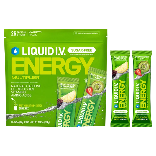 Liquid I.V. Energy Multiplier, 26 Individual Serving Stick Packs in Resealable Pouch, Sugar Free, Variety Pack