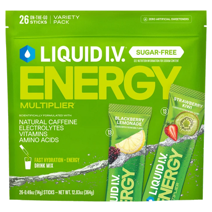 Liquid I.V. Energy Multiplier, 26 Individual Serving Stick Packs in Resealable Pouch, Sugar Free, Variety Pack
