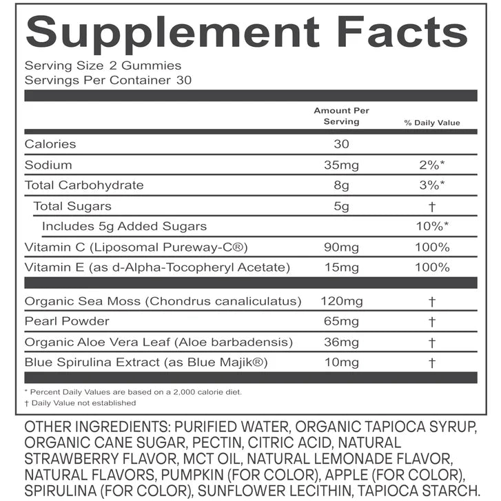 Akasha Superfoods GLOW Sea Moss & Pearl Powder, 120 Gummies