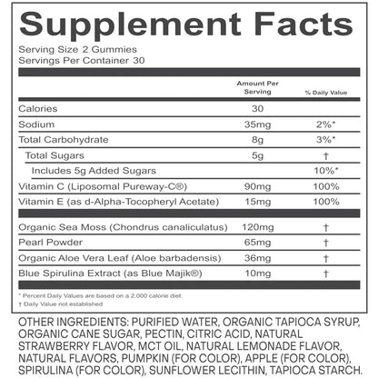 Akasha Superfoods GLOW Sea Moss & Pearl Powder, 120 Gummies