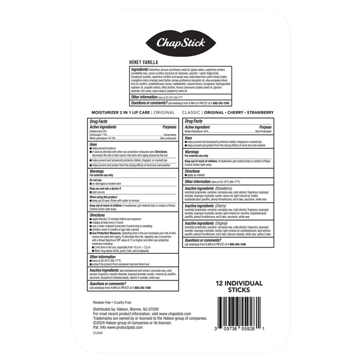 Chapstick Classic and Honey, 12-pack