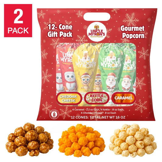 Uncle Myron's Holiday Popcorn Cone 2 Pack - 12 Cones per Pack, 24 Total Cones