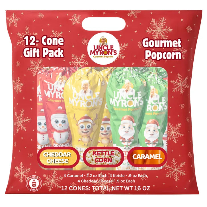 Uncle Myron's Holiday Popcorn Cone 2 Pack - 12 Cones per Pack, 24 Total Cones