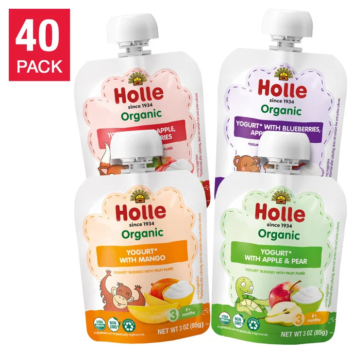 Holle Organic Baby Food, Yogurt Pouch Variety Pack, 40 Packs - 3 oz. Each