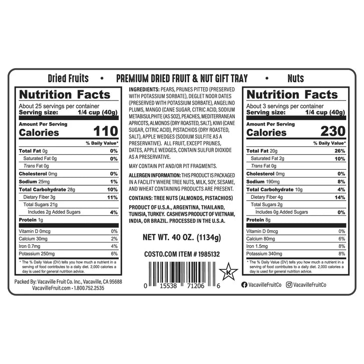 Vacaville Fruit Company Dried Fruit & Nut Wood Gift Tray, 40 oz