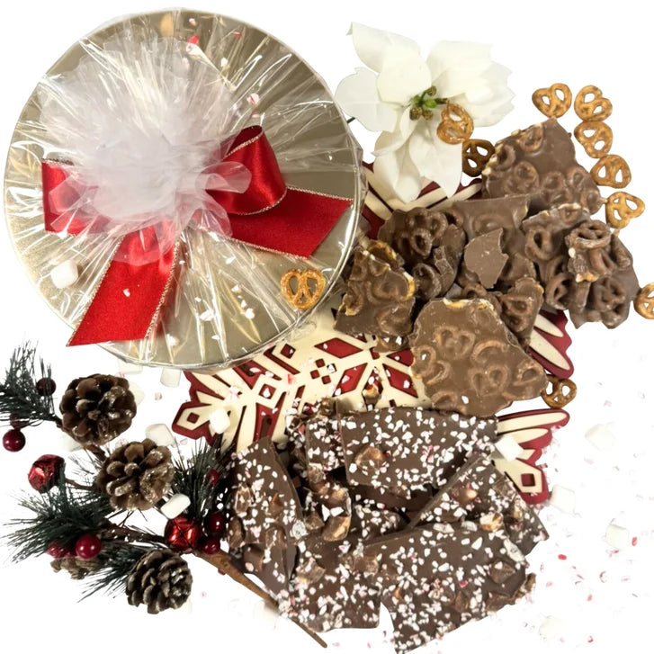 Jelina Chocolatier Handcrafted Chocolate Bark Duo Tin, 1.5 lbs