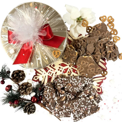 Jelina Chocolatier Handcrafted Chocolate Bark Duo Tin, 1.5 lbs