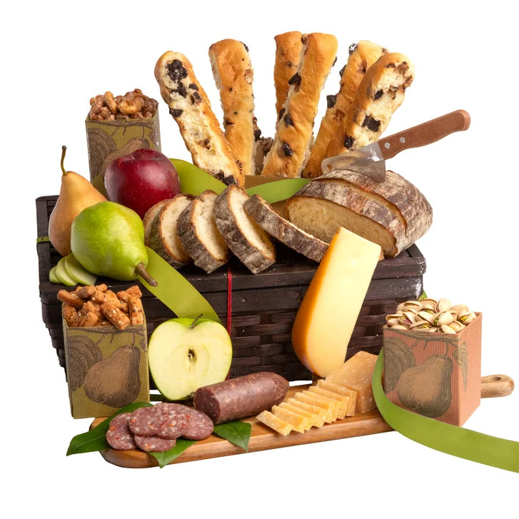 Savory Sampler Bread, Cheese, Salami and Fruit Gift Basket