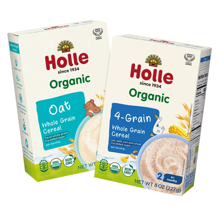 Holle Organic Whole Grain Cereal Bundle, Oat & 4-Grain Variety Pack, 12 - 8 oz. Boxes