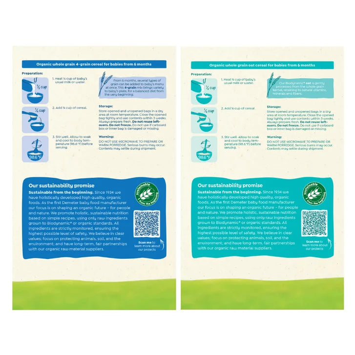 Holle Organic Whole Grain Cereal Bundle, Oat & 4-Grain Variety Pack, 12 - 8 oz. Boxes