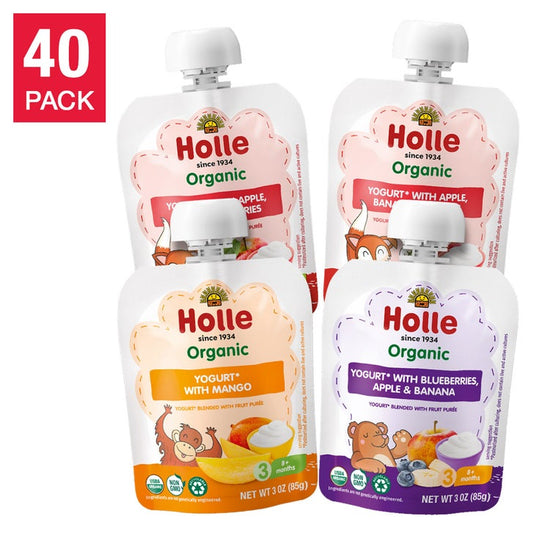 Holle Organic Baby Food, Yogurt Pouch Variety Pack, 40 Packs, 3 oz. Each