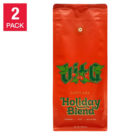 Caffe Vita Holiday Blend Medium Roast Coffee Whole Bean, 2 lb. Bags, 2-pack