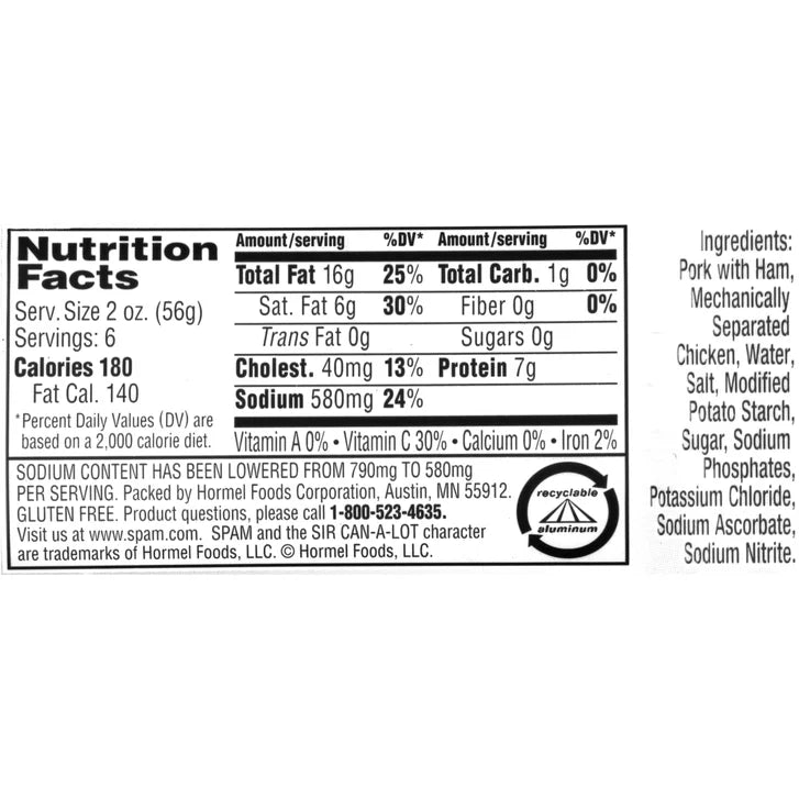 SPAM Canned Meat, 25% Less Sodium, 12 oz, 8-Count