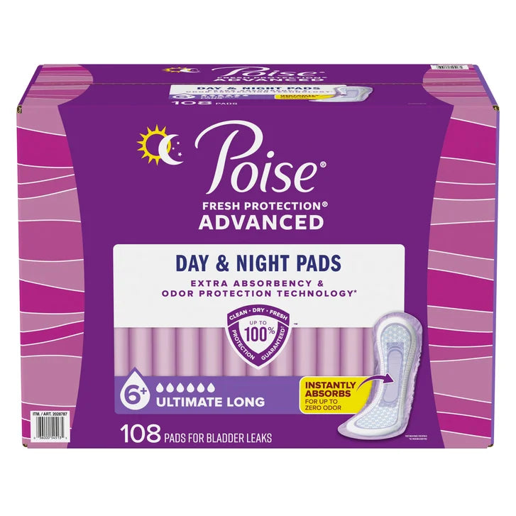Poise Advanced Ultimate Absorbency Long Pads, 108-count
