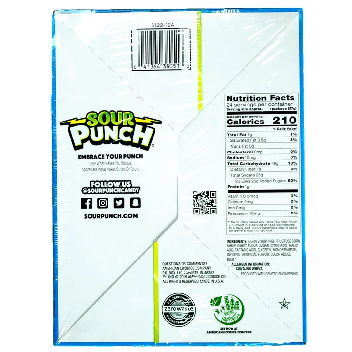 Sour Punch Straws, Blue Raspberry, 2 oz, 24-count