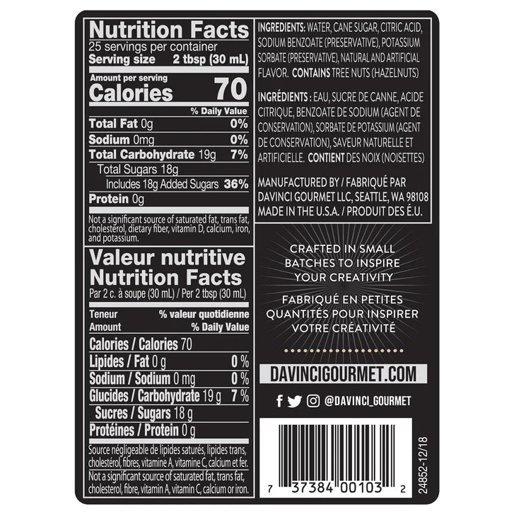 DaVinci Classic Syrup, Hazelnut, 25.4 oz