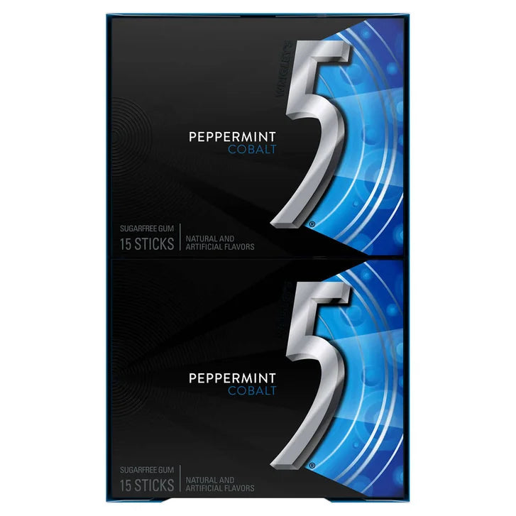 5 Gum Sugar Free Chewing Gum, Peppermint Cobalt, 15 Sticks, 10-Count