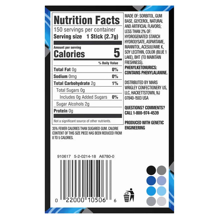 5 Gum Sugar Free Chewing Gum, Peppermint Cobalt, 15 Sticks, 10-Count