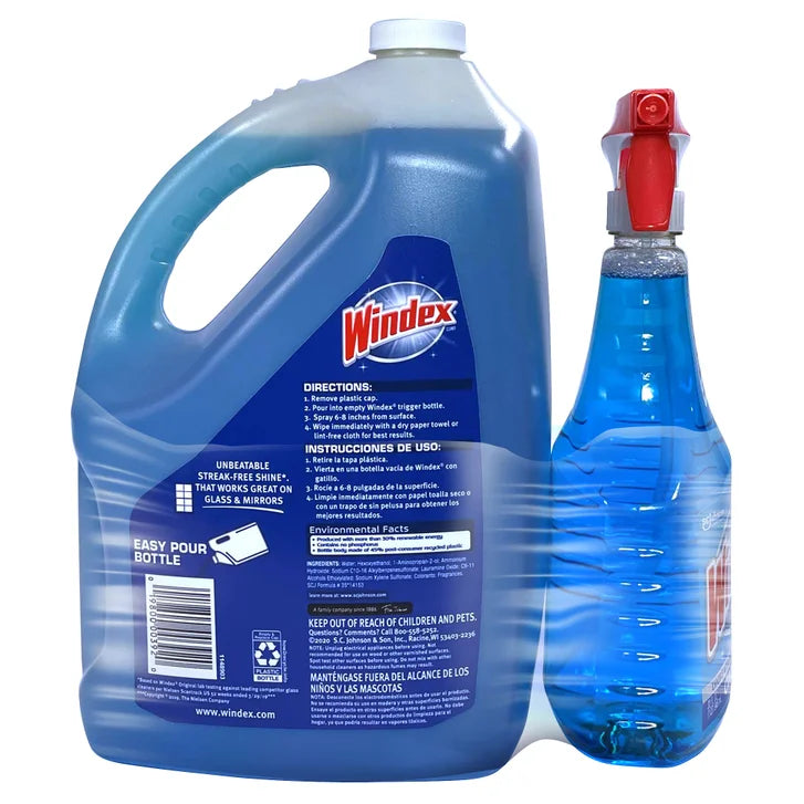 Windex Original Glass Cleaner, 32 fl oz + 169 fl oz Refill