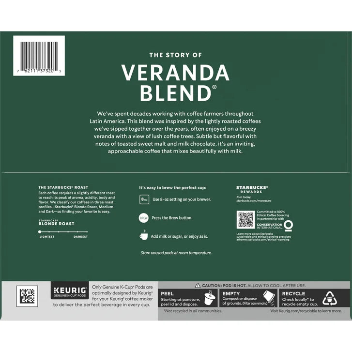 Starbucks Coffee Veranda Blend Blonde Roast K-Cup, 72-count
