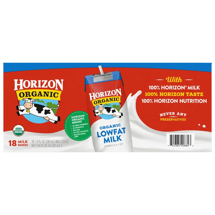 Horizon, Organic Low-fat Milk, 8 oz, 18-Count