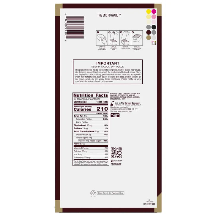 Hershey's Milk Chocolate With Almonds, 1.45 oz, 36-count