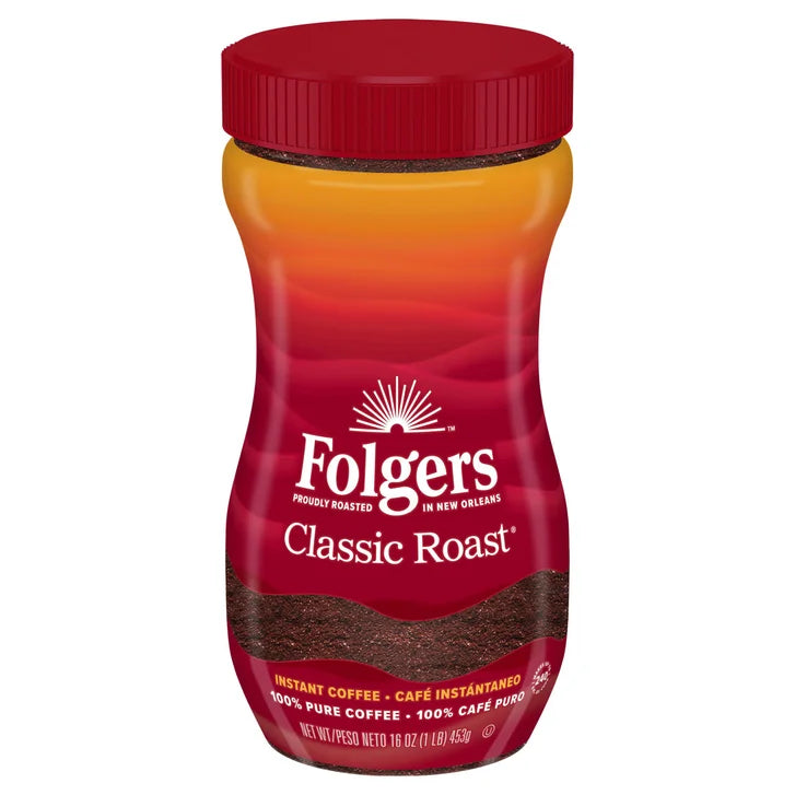 Folgers Instant Coffee Classic Roast Coffee, 16 oz