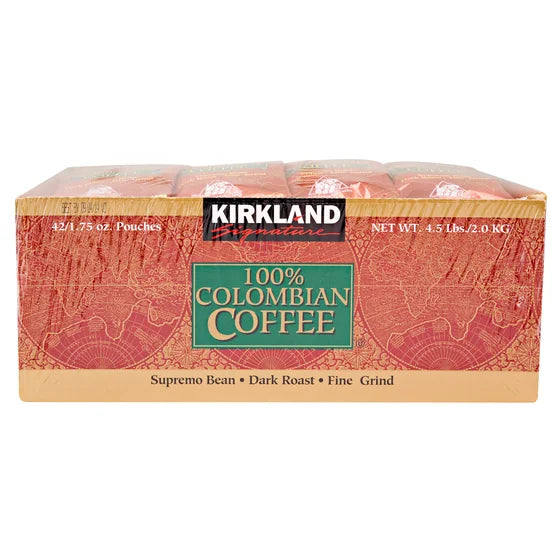 Kirkland Signature 100% Colombian Coffee, Dark Roast, 1.75 oz, 42-count