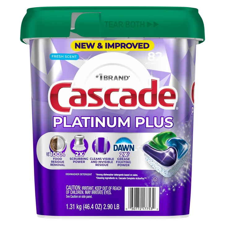Cascade Platinum Plus Dishwasher Detergent ActionPacs, Fresh, 82-count