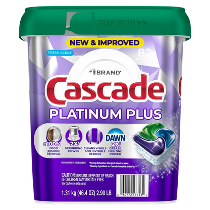 Cascade Platinum Plus Dishwasher Detergent ActionPacs, Fresh, 82-count