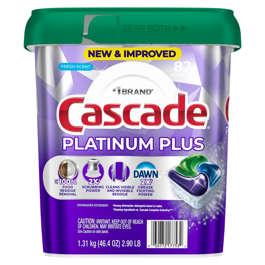 Cascade Platinum Plus Dishwasher Detergent ActionPacs, Fresh, 82-count