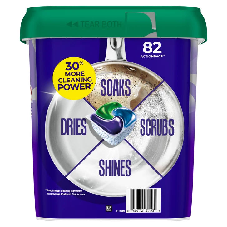 Cascade Platinum Plus Dishwasher Detergent ActionPacs, Fresh, 82-count